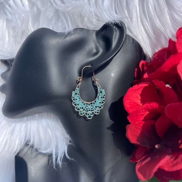 BOGO New Turquoise Blue & Copper Hook Dangle Southwestern Boho Earrings - Picture 3 of 5